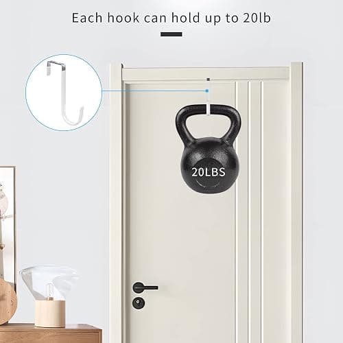 FYY Over the Door Hooks, 4 Pack Hangers Hooks with Rubber Prevent Scratches Heavy Duty Organizer for Living Room, Bathroom, Bedroom, Kitchen Hanging Clothes, Towels, Hats, Coats, Bags White thumbnail 4