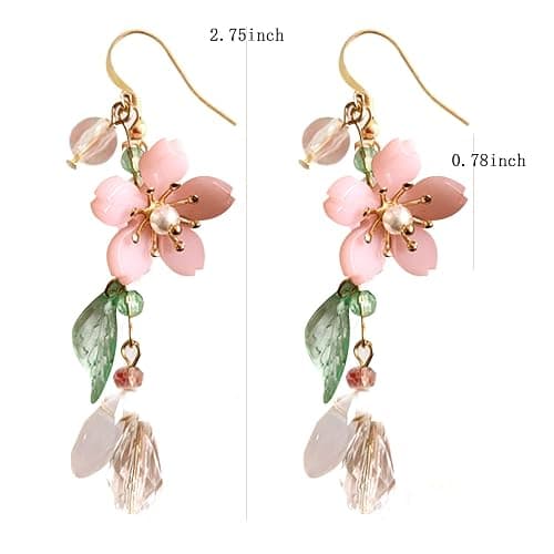 Pink Flower Dangle Earrings for Women Cute Asymmetry Flower Earrings Fairy Statement Summer Refreshing Seaside Idyllic Holiday Earrings thumbnail 5