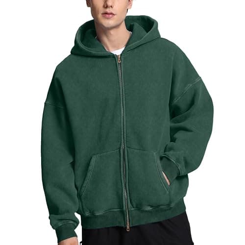 FAIABLE Mens Womens Double Zip Up Hoodie Oversized Acid Wash Hoodie Heavyweight Fleece Cotton Zipper Sweatshirt Vintage - Image 1