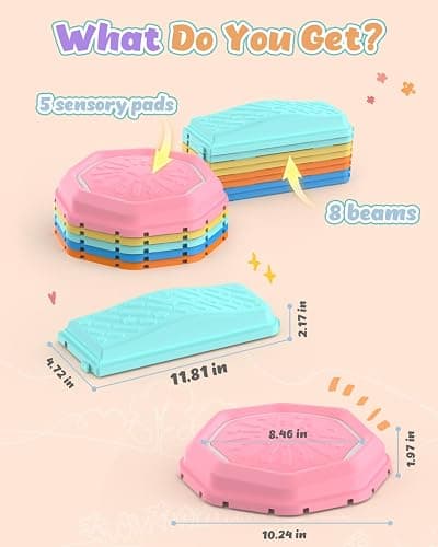 Holyton Balance Beam and Stepping Stones for Kids – 13PCS Light Up & Musical Toddler Balance Beam Obstacle Course, Non-Slip Sensory Toys for Toddlers 3-8, Indoor Outdoor Play, Gift for Boys Girls thumbnail 2