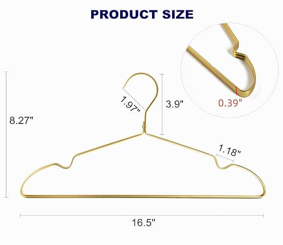 Amber Home 20 Pack Premium Matte Gold Aluminum Coat Hangers, 16.5” Extra Smooth & Durable Metal Shirt Dress Hanger, Light & Sturdy Metal Rack for Jacket Trouser Pant Slack thumbnail 3