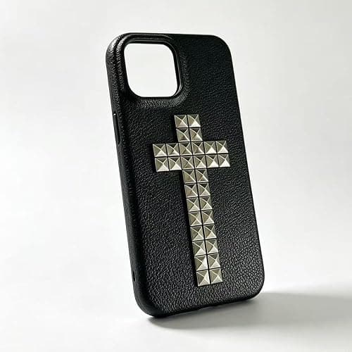 Studded Phone Case Cross Y2K Christian Black Plastic Leather Trendy Slim Shockproof Protective Cover for Women Girls for iPhone 16 thumbnail 2