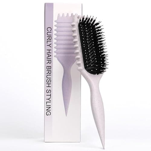 ⭐ Define Curls Brush - Define Curls, Curly Hair Brush Enhance Bounce | Detangle Wavy/Curly Hair, Reduce Frizz - Ergonomic Design for All Textures (#beige, stripe) - Image 1