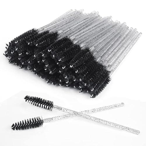SWKJ 60 PCS Disposable Eyelash Brushes, Spoolies Eyebrow, Mascara Wands Applicator Lash Brushes Castor Oil Brush Cosmetic Makeup Tools(Crystal-black) - Image 1