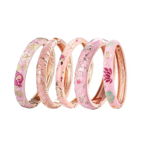 UJOY Bangles 5 Pcs Enamel Jewelry Set Rose Flower Engraved Cloisonne Bracelets Pack in a Box 5PCS - Image 1