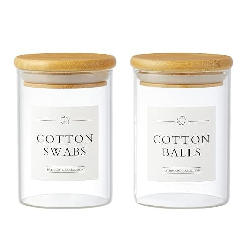 INIUNIK 3 Pack Qtip Holder Dispenser - Glass Apothecary Jars with Lids, Cotton Ball Pad Swab Round Holder, Bamboo Bathroom Accessories, Bathroom Organizers Containers Jars Canisters with Lids thumbnail 8