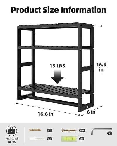 Galood Over The Toilet Storage Bathroom Shelves Wall Mounted 3 Tier Space Saver Corner Shelf Organizer Bamboo Towel Rack Toilet Paper Cabinet with Hanging Rod Black thumbnail 2