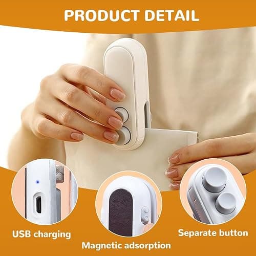 Mini Bag Sealer, 2025 Upgraded 2 in 1 Mini Bag Sealer with Cutter and Magnet, Rechargeable Mini Bags Sealer Portable Resealer Machine for Snack Plastic Bags Food Storage Travel (1, White) thumbnail 5