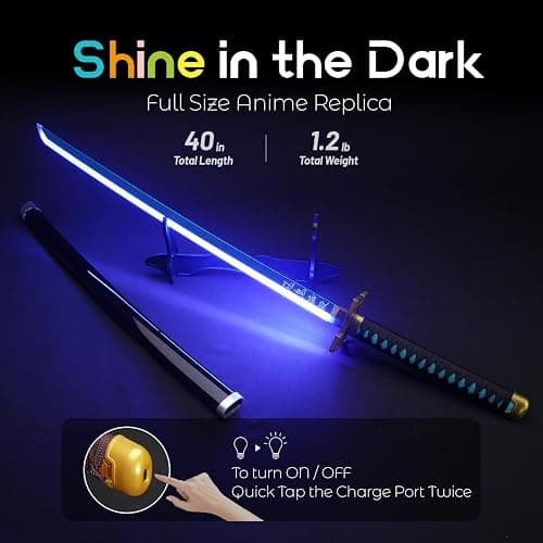 RENGENG Light Up Sword, 40 Inches Rechargeable Plastic Replica with Belt & Stand, Sword with Original Texture thumbnail 2