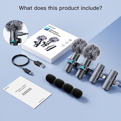 Leettus 2pcs Dual Receivers Mini Microphone for iPhone iPad Android Video Recording,Lavalier Wireless Microphones for Game,Live Streaming,Interviews,YouTube,TikTok,Vlog thumbnail 6