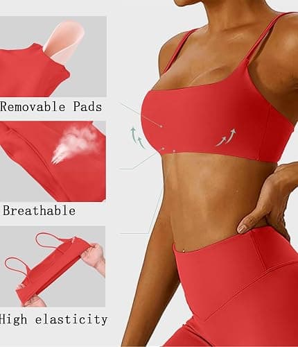 Comper Women's Sports Bra with Thin Straps Stretchy Wirefree Workout Bras Lightweight Workouts Bralette with Removable Pads thumbnail 5