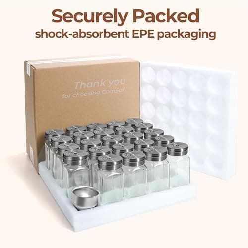 ComSaf Spice Jars with Lids & Labels 24 Pack, 120ml Square Small Glass Spice Containers with Adjustable Stainless Steel Shaker Tops & Funnel, Herb Jars Seasoning Jars for Rack, Drawer, Organiser thumbnail 9