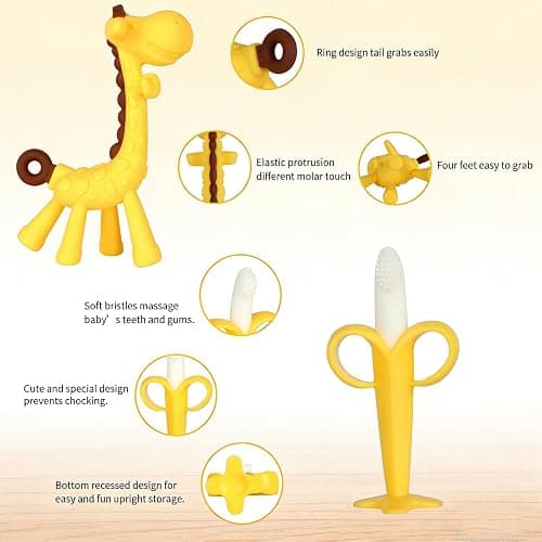 HAILI XMGQ Baby Teething Toys 3-6 Months, Silicone Baby Teether Freezer BPA Free, Babies Teething Relief Sore Gums, Banana Toothbrush, Fruit Shape Giraffe Newborn Teether Gift for Infant Boy and Girl thumbnail 6