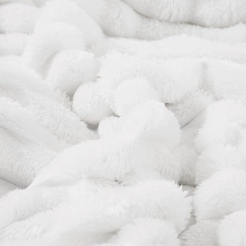 Taliska White Fleece Throw Blanket 50"x60" - Soft Cozy Fluffy Striped Blanket for Couch Sofa Travel, Lightweight Warm Throw Blankets for All-Season Home Decor thumbnail 5