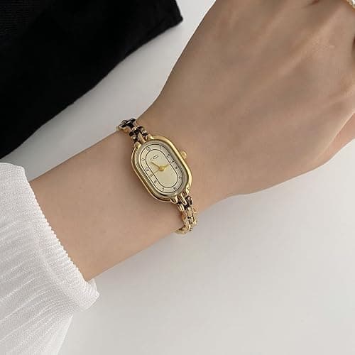 Women's Vintage Oval Watches Luxury Minimalism Bracelet Small Gold Tone Watch Ladies Analog Waterproof Watch Fashion Bangle Bracelet Dress Watch with Stainless Steel Band thumbnail 3