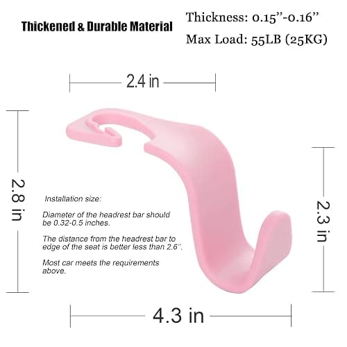Amooca Car Seat Headrest Hook 4 Pack Hanger Storage Organizer Universal for Handbag Purse Coat Universal fit Vehicle Car Pink with Clip thumbnail 7
