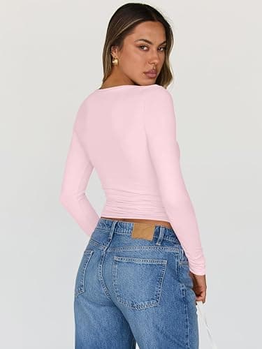 Trendy Queen Womens Long Sleeve Tops Going Out Top Trendy Cute Shirt Y2k Clothes Fashion Clothing Fall Outfits 2025 thumbnail 4