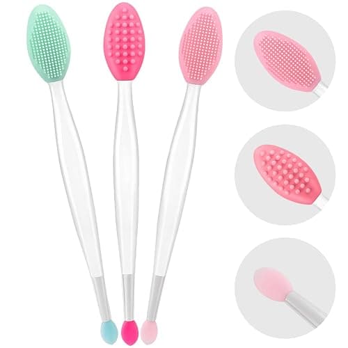 Lip Scrub Brush, Dual-ended Lip Scrubber Exfoliator and Silicone Lip Brush Exfoliator Tool Lightening for Dark Lips Nose Scrubber Lip Mask Applicator 3PCS - Image 1