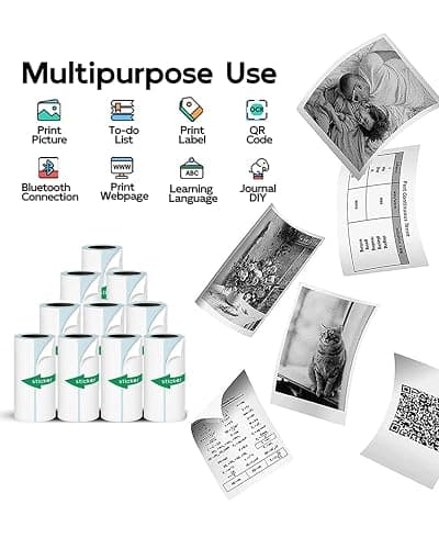 Mini Printer Sticker Paper, 10 Rolls Thermal Printer Stickers Paper 57 X 25mm, Printable Sticker Papers for Mini Print Papers and Most Instant Print Cameras thumbnail 5