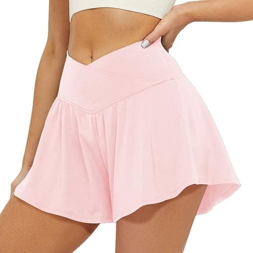 FireSwan Crossover Athletic Shorts for Women 2 in 1 Flowy Running Shorts with Pockets Spandex Butterfly Workout Tennis Skorts thumbnail 2