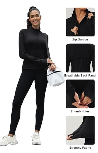 Waitfairy Zip Up Jackets for Women Yoga Gym Top Running Workout Jackets for Woman Track Jacket Women with Thumb Holes thumbnail 6