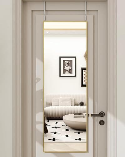 BEAUTYPEAK 16" x 50" Adjustable Height Over The Door Mirror, Gold | Full Length Hanging Door Mirror with Shatterproof Tempered Glass Aluminum Alloy Frame for Bedroom, Living Room, Bathroom,Dorm thumbnail 3