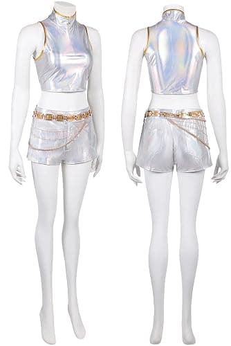BAEHEU Demon Hunters Rumi Cosplay Costume Idol White Shirt High Neck Crop Tank Top Shorts Gold Belt Halloween Outfit thumbnail 3