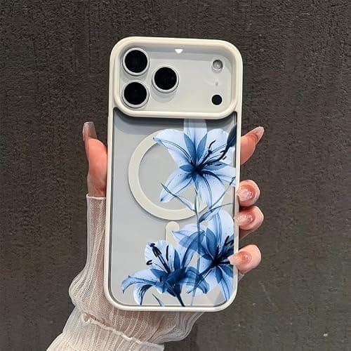 Blue Lily Whisper Magnetic Snap Case Compatible with iPhone 17/16 Pro Max /15 Pro /14/13 /12 Shockproof Slim Protective Cover (Blue,for iPhone 13) thumbnail 2