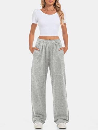 ATHMILE Women's Wide Leg Sweatpants High Waisted Baggy Interior Drawstring Joggers Straight Leg Sweat Pants with Pockets thumbnail 4