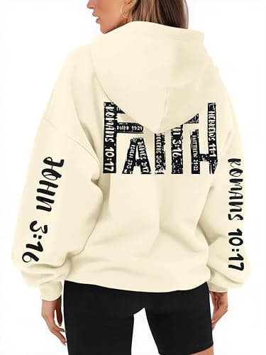 FASHGL Jesus Hoodies for Women Christian Sweatshirts Letter Graphic Faith Sweatshirt Christian Hoodie Long Sleeve Tops - Image 1