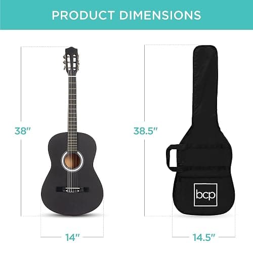 Best Choice Products 38in Beginner All Wood Acoustic Guitar Starter Kit w/Gig Bag, 6 Picks, Nylon Strings, Strap w/Pick Holder - Matte Black thumbnail 8
