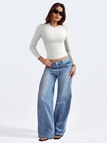 YEOREO Long Sleeve Shirts for Women y2k Tops Double Lined Basic Tee Crew Neck Going Out Sweeney Workout Undershirt thumbnail 8