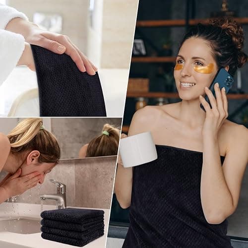 HOMEXCEL 8 Piece Bath Towel Set, Microfiber Bathroom Towel - 2 Bath Towels, 2 Hand Towels, and 4 Wash Cloths, Super Soft, Highly Absorbent Towels for Bathroom, Gym, Hotel, and Spa (Black) thumbnail 6
