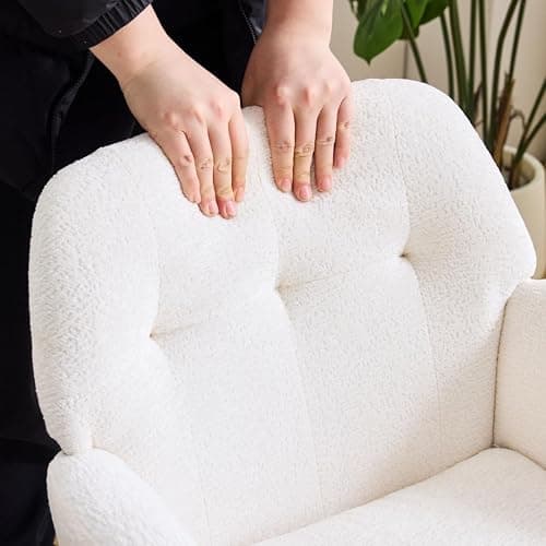VINGLI Comfy Fuzzy Vanity Chair, Swivel Makeup Chair with Wheels, Upholstered Height Adjustable Armchair with Gold Base, Modern Ergonomic Desk Chair for Bedroom, Home Office, Pure White thumbnail 4
