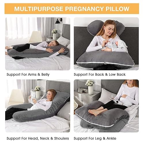 Chilling Home 63in Large Full Body Pillow for Adults, Pregnancy Pillow for Sleeping, Maternity Pillow for Pregnant Women, Comfort U Shaped Pregnancy Pillow with Removable Washable Velvet Cover, Black - 63*28 - Dark Grey thumbnail 4