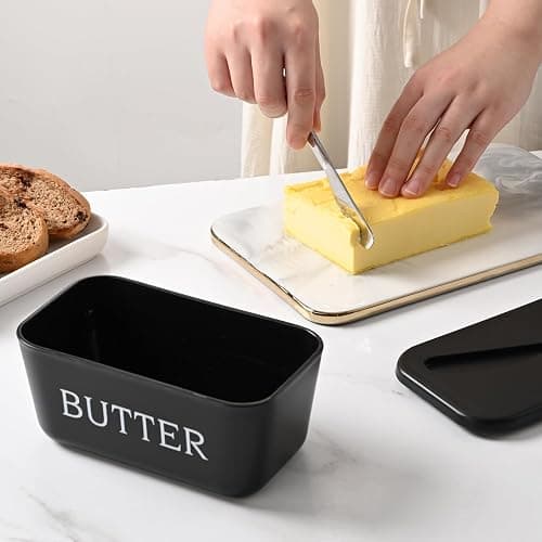 Large Plastic Butter Dish With Lid And Knife,Food Grade PP Butter Holder Keeper With Cover For Kitchen Refrigerator Black Butter Container thumbnail 6