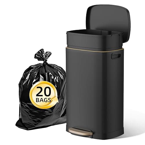 KUK 13 Gallon Kitchen Trash Can with Lid, 50L/13Gal Office Step Garbage Can for Home, Kitchen, Laundry Room, Office, Brushed Stainless Steel, Black - Image 1
