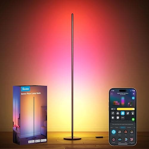 Govee RGBIC Floor Lamp Basic, LED Corner Lamp Works with Alexa, 1000 Lumen Smart Modern Floor Lamp with Music Sync and 16 Million DIY Colors, Color Changing Standing Lamp for Bedroom Living Room Black - Image 1