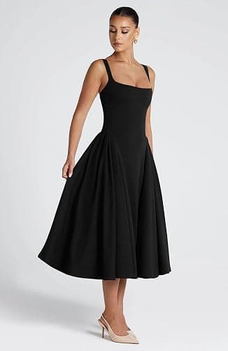 Memoriesea Women's Elegant Square Neck Swing A Line Wedding Evening Party Midi Dress thumbnail 8