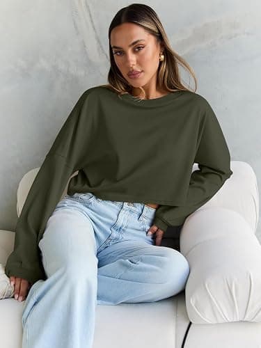 Trendy Queen Cropped Sweatshirts for Women Oversized Crewneck Sweaters Long Sleeve Tops Fall Winter Clothes 2025 thumbnail 5