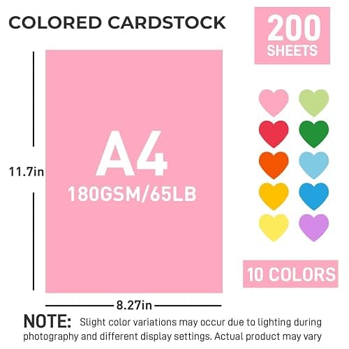 3 otters 200Sheets Construction Paper, Cardstock 8.27" x 11.7", 10 Assorted Colors Card Stock Printer Paper 65lb/180GSM, for Printing, DIY Crafts, Classroom Must Haves, Kids School Supplies, Party Dec thumbnail 3