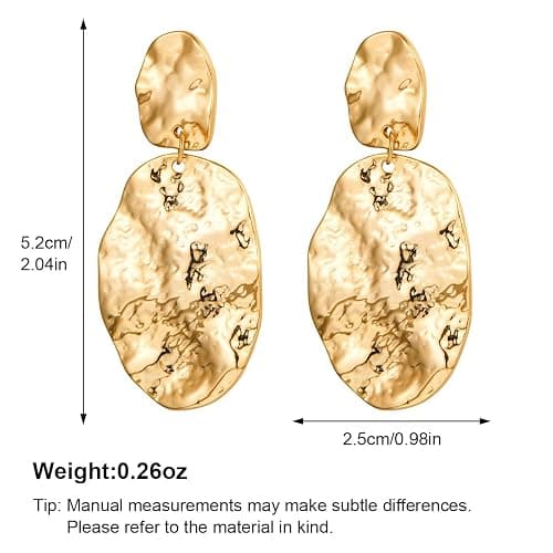 Chunky Gold Earrings for Women - Hammered Gold Plated Dangle Drop Jewelry Gifts thumbnail 5