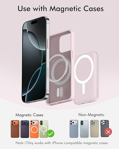 podoru for Magsafe Battery Pack, 5000mAh Magnetic PowerBank with Type-C Cable 20W PD Fast Charging Lighting Input Wireless Charger for iPhone 17/16/15/14/13/12/ All Series-Light Pink thumbnail 2
