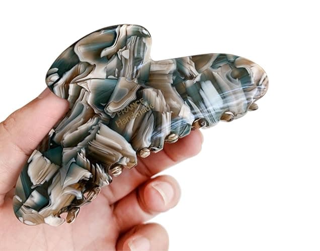 Wenlly large tortoise shell claw clip, 4.1 Inch cellulose acetate hair claw clips, marble non-slip strong hair hold barrettes for women and girls, blue thumbnail 4