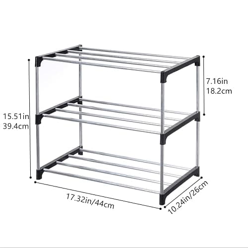 Jucaifu Stackable Small Shoe Rack, Entryway, Hallway and Closet Space Saving Storage and Organization (3-Tier, Black) thumbnail 3