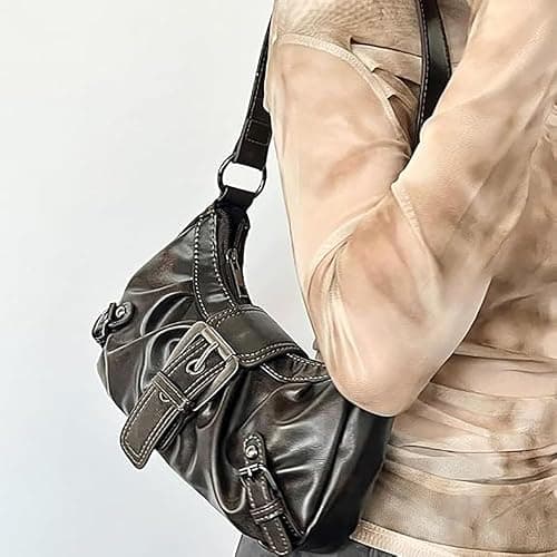 AFMKTICA Y2K Trendy Purse for Women, Leather Buckle Punk Hobo Clutch Purses Bags for Ladies Top Handle Shoulder Bag thumbnail 2
