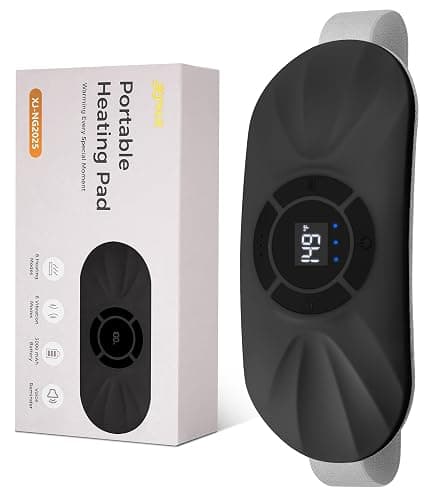 Portable Cordless Heating Pad for Period Cramps, Voice Reminder Menstrual Heating Pad with 6 Heat Levels and 6 Massage Modes, 3s Fast Heating, Gifts for Women Girls, Black - Image 1