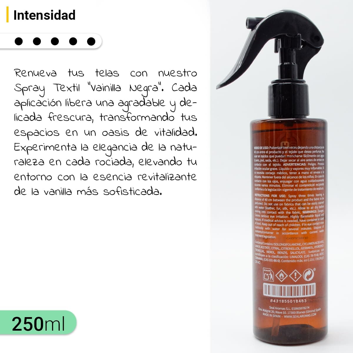 SEAL AROMAS - Fabric Atomizer Vanilla, Black, 250 ml, Long-lasting Fragrance in Curtains, Bedding, Other Home Textiles thumbnail 3
