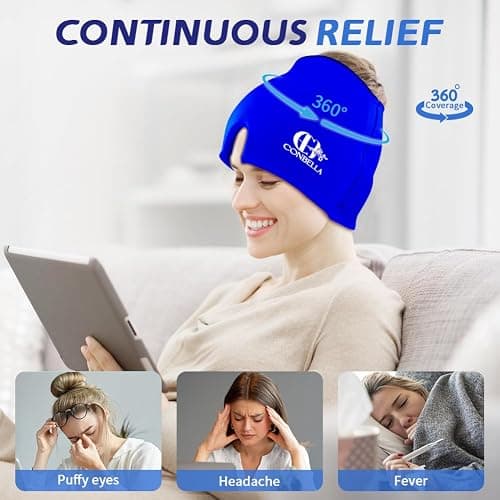 Migraine Relief Cap, Soothing Headache Ice Face Mask Products, Hot and Cold Therapy, Migraine Headache Relief Cap for Migraine, Sinus, Puffy Eyes, Tension, Stress and Hangover(Blue) thumbnail 2