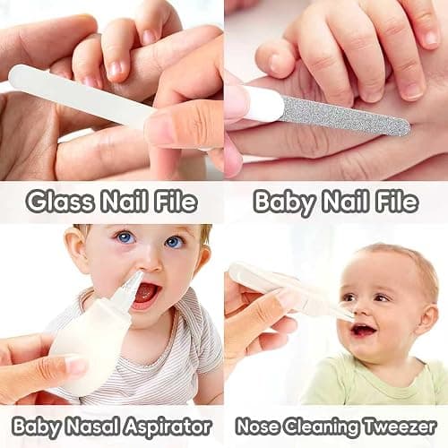 Baby Grooming Kit, Infant Safety Care Set with Hair Brush Comb Nail Clipper Nasal Aspirator,Baby Essentials Kit for Newborn Girls Boys (Grey White) thumbnail 7